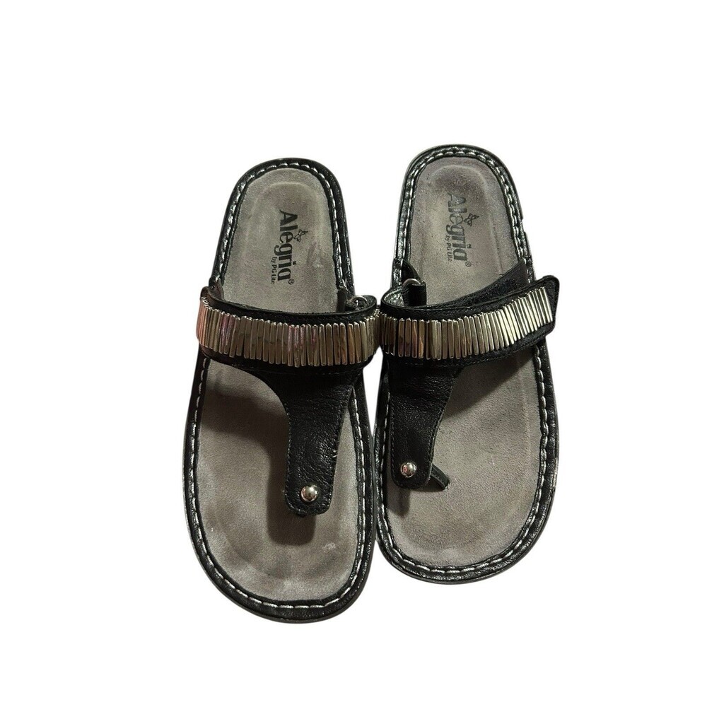 Alegria Carina Hip Black Thong Sandals Size EU 40 or US 9.5 Metal Detail